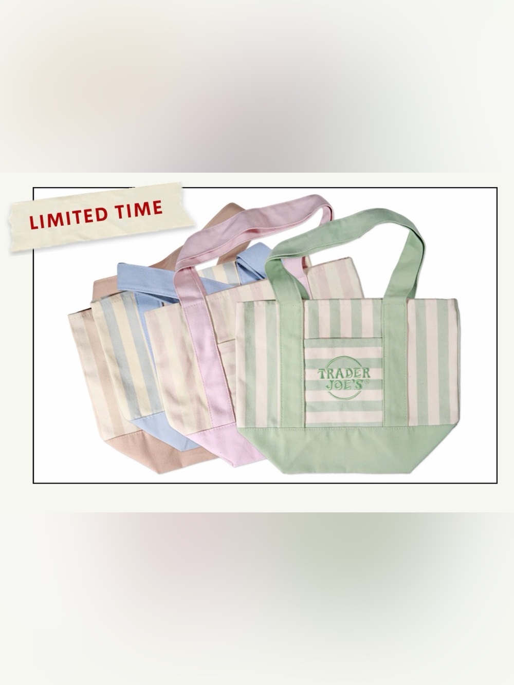 Cream Pastel Stripe Tote Bag -